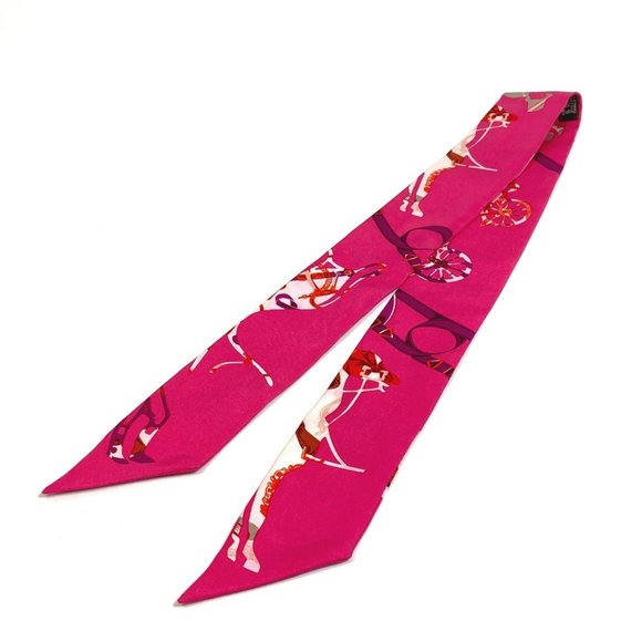 HERMES All-Over Print Twilly Scarf/Muffler, Silk, Women's, Pink - Picture 1 of 11
